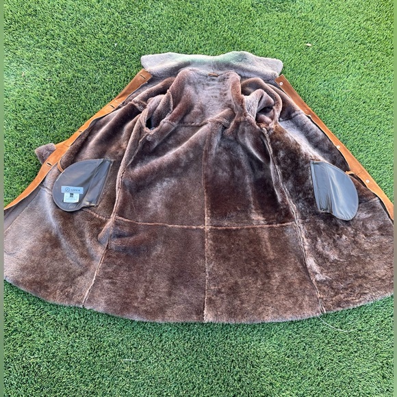 Shearling Lined Suede Leather Stroller Coat From Italy Western Whipstitching - Picture 4 of 7